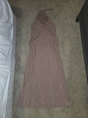 Mauve Halter Maxi Swim Coverup with Crochet Neckline